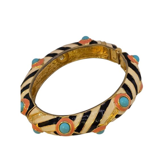 Vintage KJL Enameled Jeweled Bangle Bracelet (A6737) - Picture 2 of 6